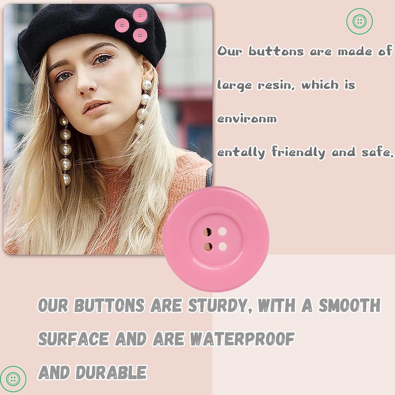YAKA 50pcs 4 Holes Round Sewing Resin Buttons1.5inch/38mm in Bulk for Environmental Sewing Fasteners Scrapbooking DIY Sewing Tailor Crafts Coats Clothe Pink - Image 3